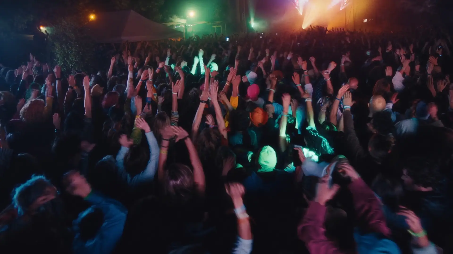 Concert crowd with colorful lights