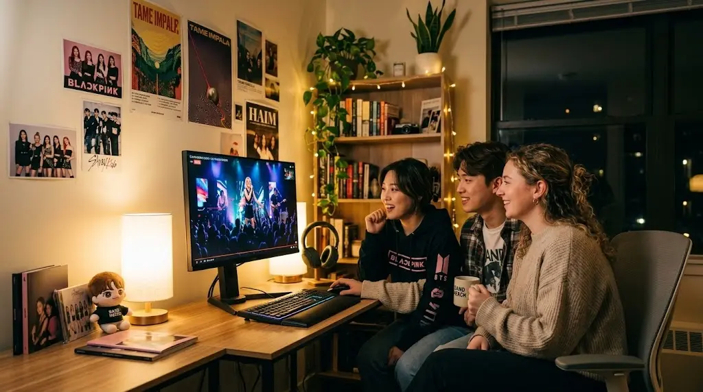 Friends watching a live virtual concert together on a computer